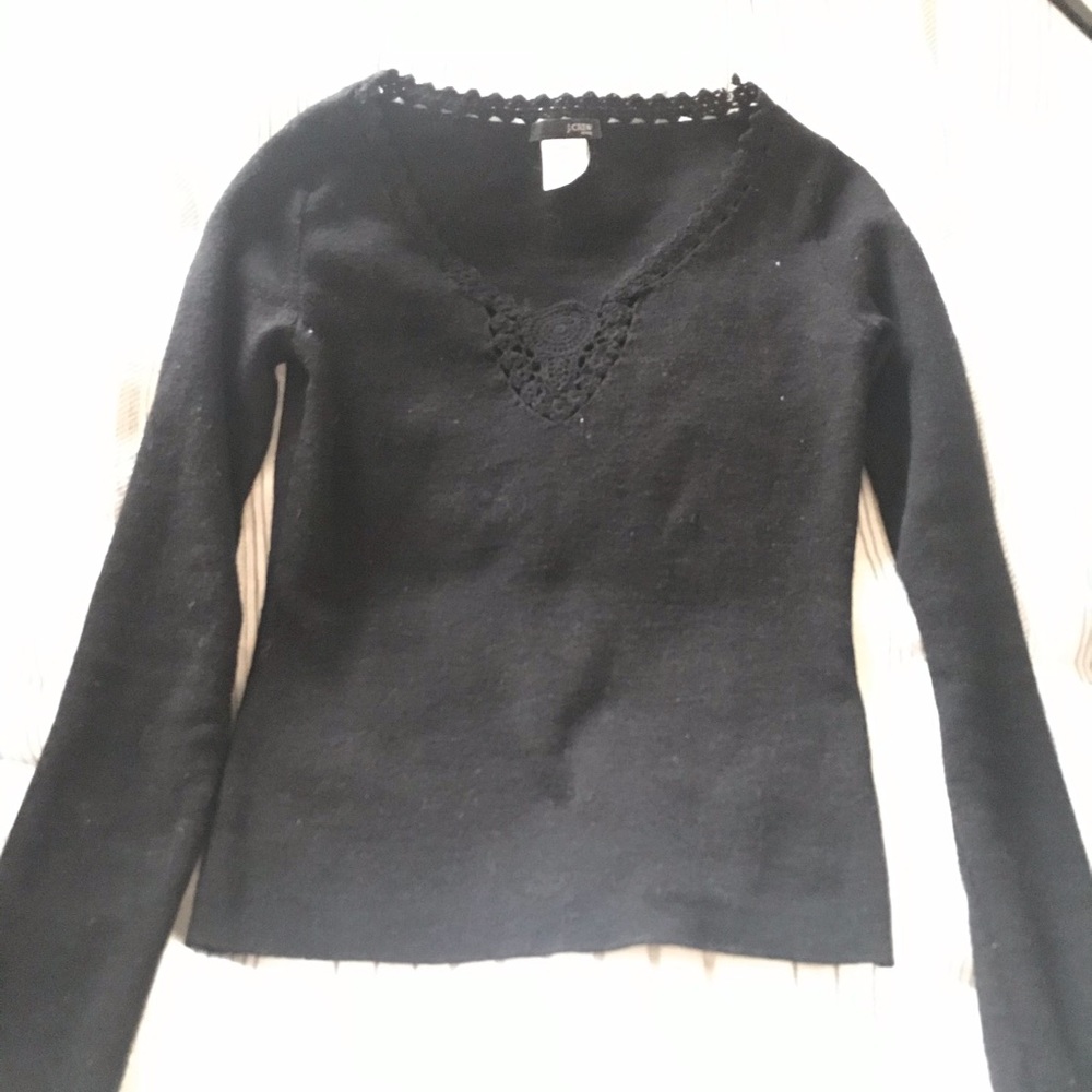 Jcrew black wool sweater xs petite